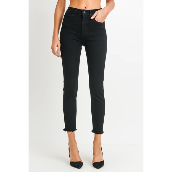Just Black Denim Super High Frayed Hem Black Skinny Jeans